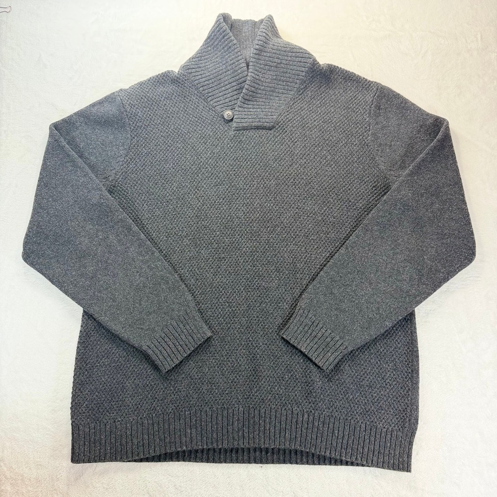 Old Navy Mens Shawl Collar Waffle Knit Sweater Gray XL Wool Blend Fisherman